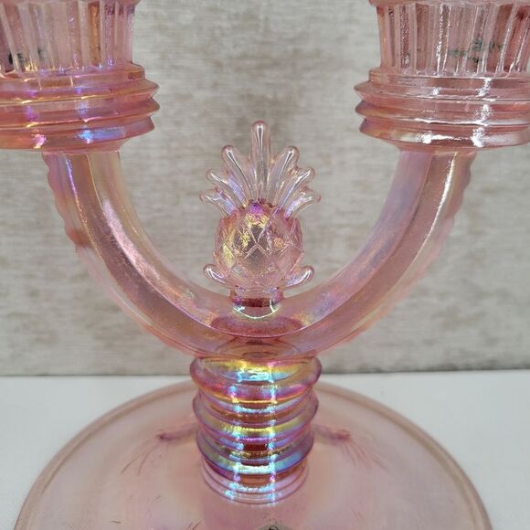 Fenton Pineapple Candlestick Double Pink Glass Candle Holder Vintage Candelabra - Picture 4 of 12
